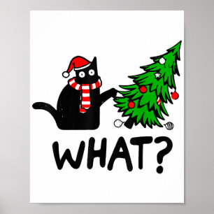 Poster Cadeau drôle de chat noir poussant l'arbre de Noël