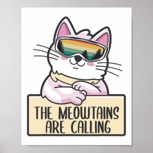 Poster Cadeau drôle de snowboard montagne ski pour chat L