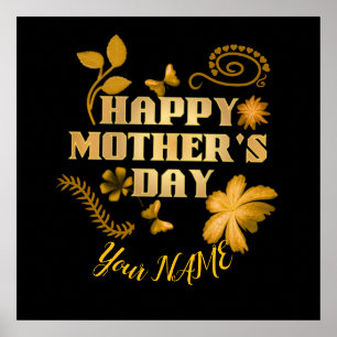 Poster Cadeau floral doré personnalisé pour la fête des m