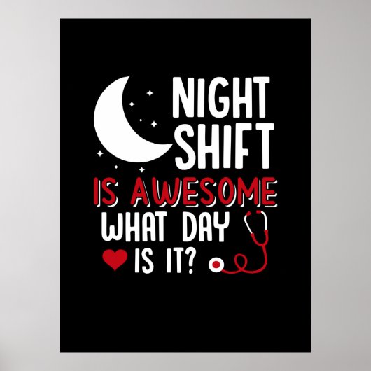 Poster Cadeau infirmière | Shift De Nuit Est Super (Devant)