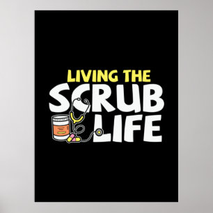 Poster Cadeau infirmière Vivre La Vie Scrub