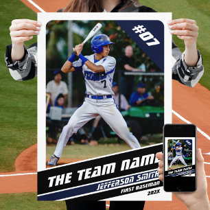 Poster Cadeau personnalisable de joueur de baseball en bl
