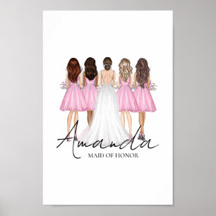Poster Cadeau Personnalisé de Demoiselle d'Honneur avec N