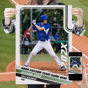 Poster Cadeau personnalisé de joueur de baseball en gris 