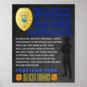 Poster Cadeau personnalisé de policier. La police signe.