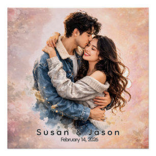 Poster Cadeau personnalisé de Saint-Valentin aquarelle su