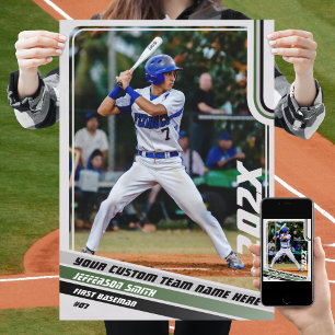 Poster Cadeau Personnalisé Joueur de Baseball en Vert Gri