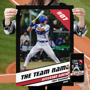 Poster Cadeau Personnalisé Joueur de Baseball Noir Blanc
