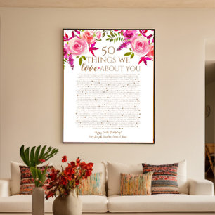 Poster Cadeau pour 50e anniversaire 50 choses que nous ai
