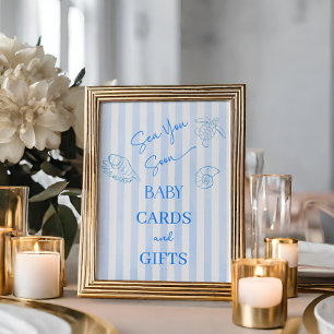 Poster Cadeau pour Baby Shower Coastal Stripes Boy Sea Yo