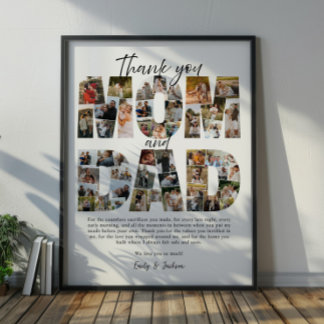 Poster Cadeau pour maman et papa Collage de photos de fam