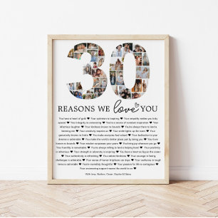 Poster Cadeau souvenir collage photo 30 raisons pour lesq