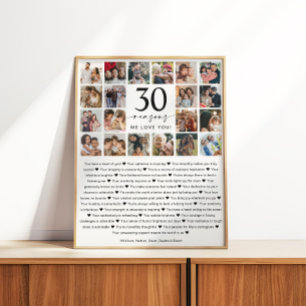 Poster Cadeau souvenir collage photo 30 raisons pour lesq