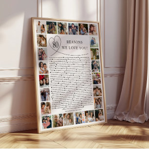 Poster Cadeau souvenir collage photo 80 raisons pour lesq