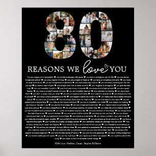 Poster Cadeau souvenir collage photo 80 raisons pour lesq