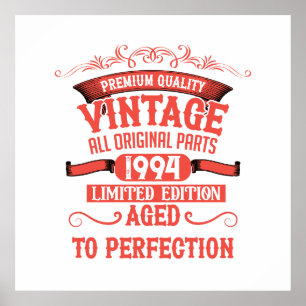 Poster Cadeau vintage personnalisé 30e anniversaire rouge