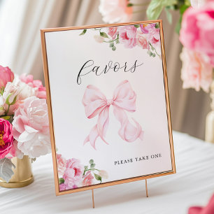 Poster Cadeaux bébé en fleurs avec un nœud rose