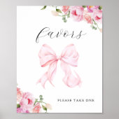 Poster Cadeaux bébé en fleurs avec un nœud rose (Devant)