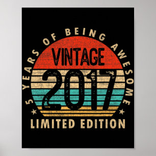 Poster Cadeaux de 5 ans Vintage 2017 Limited Edition 5e