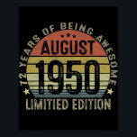 Poster Cadeaux de 71 ans Août 1951 Édition limitée<br><div class="desc">Cadeaux de 71 ans Août 1951 Édition Limitée Don de 71e anniversaire. Un cadeau parfait pour votre père, maman, papa, hommes, femmes, amis et membres de la famille le jour de Thanksgiving, Noël, Fête des mères, Fête des pères, 4 juillet, 1776 Jour indépendant, Fête des anciens combattants, Fête de l'Halloween,...</div>