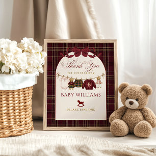 Poster Cadeaux de Baby Shower Fille Luxe Teddy à carreaux