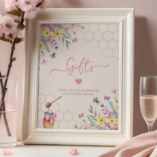 Poster Cadeaux de Baby Shower Fleuris Rose avec une Petit