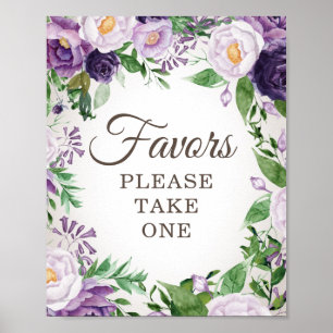Poster Cadeaux de Baby Shower Fleuris Violets Prenez-en u