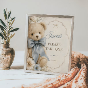 Poster Cadeaux de Baby Shower Ours en Peluche Élégant