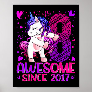 Poster Cadeaux de licorne de 8 ans pour filles 8e anniver