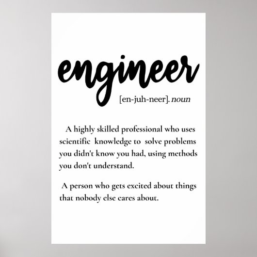 Poster Cadeaux de l'ingénieur, définition de l'ingénieur (Devant)