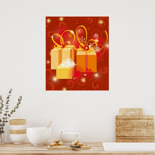 Poster Cadeaux de Noël rouge et or (Cuisine)