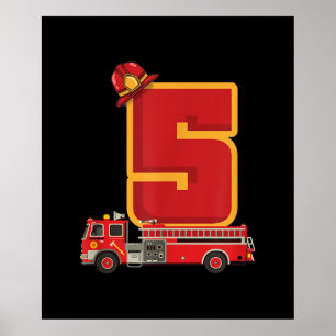 Poster Cadeaux de pompier de 5 ans Anniversaire
