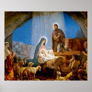 Poster Cadeaux de scène de nativité pour Noël