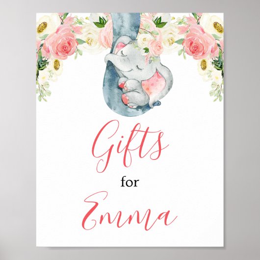 Poster Cadeaux d'éléphant rose vif pour bébé (Devant)