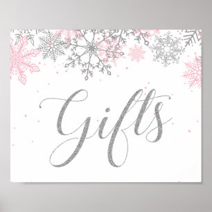 Poster Cadeaux d'hiver Onederland Pink Silver Snowflake