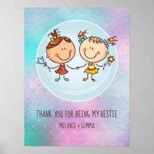Poster Cadeaux mignons BFF Besties Kawaii pour filles et 