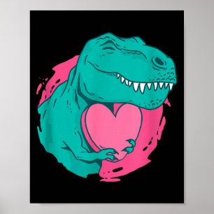 Poster Cadeaux Saint-Valentin T-rex Mignon Cœur Amoureux