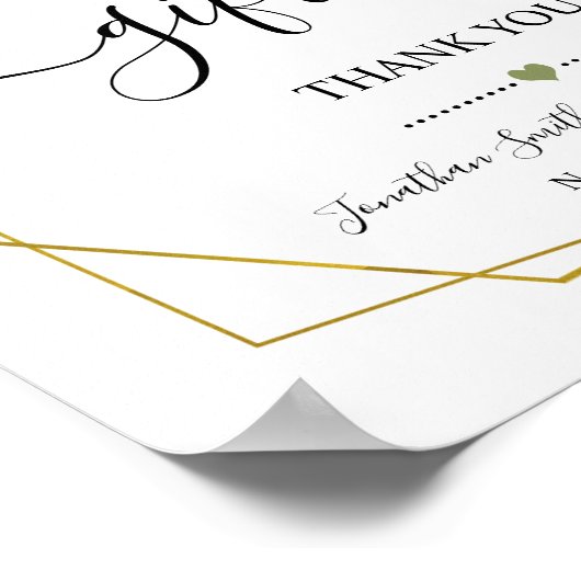 Poster Cadeaux signe douche mariage réception verdure or (Coin)