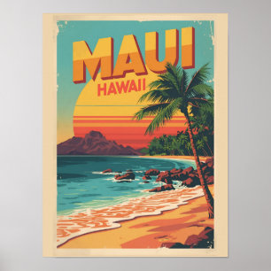 Poster Cadeaux souvenirs de plage tropicale vintage Maui