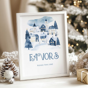 Poster Cadeaux village de Noël Baby Shower d'hiver