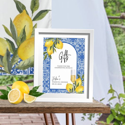 Poster Cadeaux Wedding showers citrons et carreaux médite