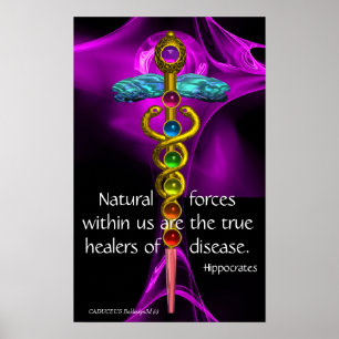 Poster CADEUÈRE D'OR, 7 CHAKRAS, ROSE VIOLET Médical, Yog
