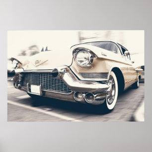 POSTER CADILLAC BEIGE VINTAGE AVEC LE GRIL DE CHROME