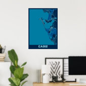 Poster Cadix - Espagne Carte de la ville de paix (Bureau à domicile)
