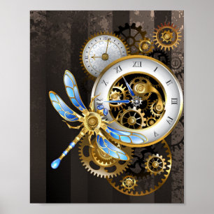 Poster Cadran Steampunk avec libellule