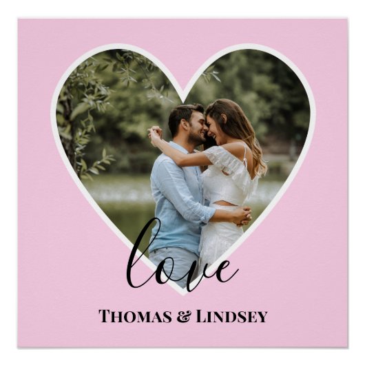 Poster Cadre coeur rose photo personnalisée calligraphie (Devant)
