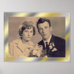 Poster Cadre de bordure argent or élégant photo personnal