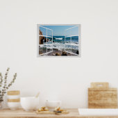 Poster Cadre de fenêtre avec Rocky Ocean Coast et Waves (Cuisine)