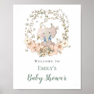 Poster Cadre de feuille d'éléphant Bienvenue Garçon Baby