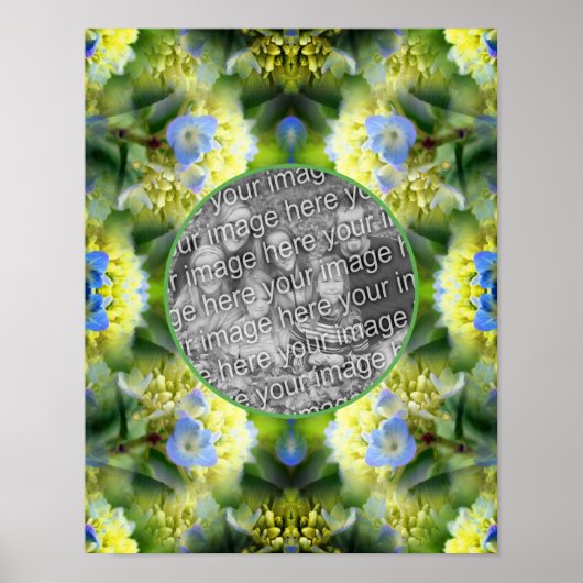 Poster Cadre de fleurs Blue Hydrangea Créez votre propre  (Devant)